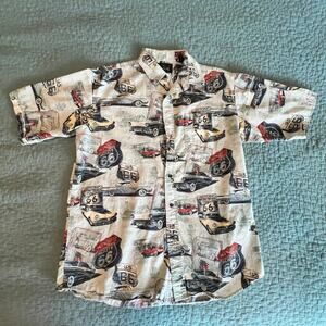 Men’s Classic Cars Shirt Button Up Short Sleeve Route 66 Shirt Large Redhead